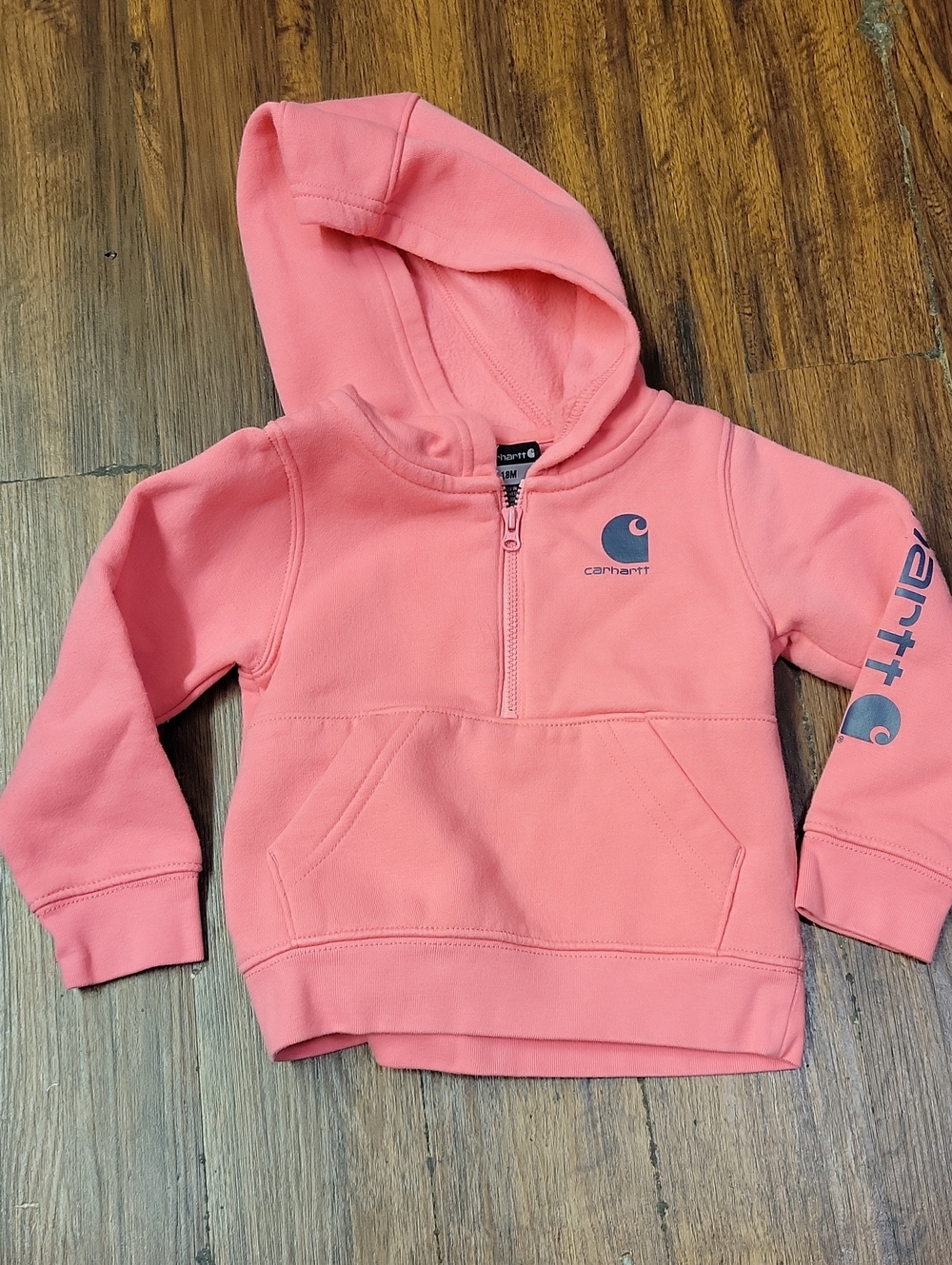 Carhartt Kids' Coral Pink Half-Zip Hooded Sweatshirt Toddler 18m